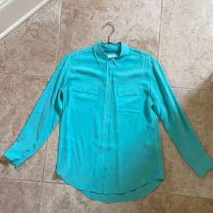 Equipment Slim Signature Silk Blouse Aqua Blue